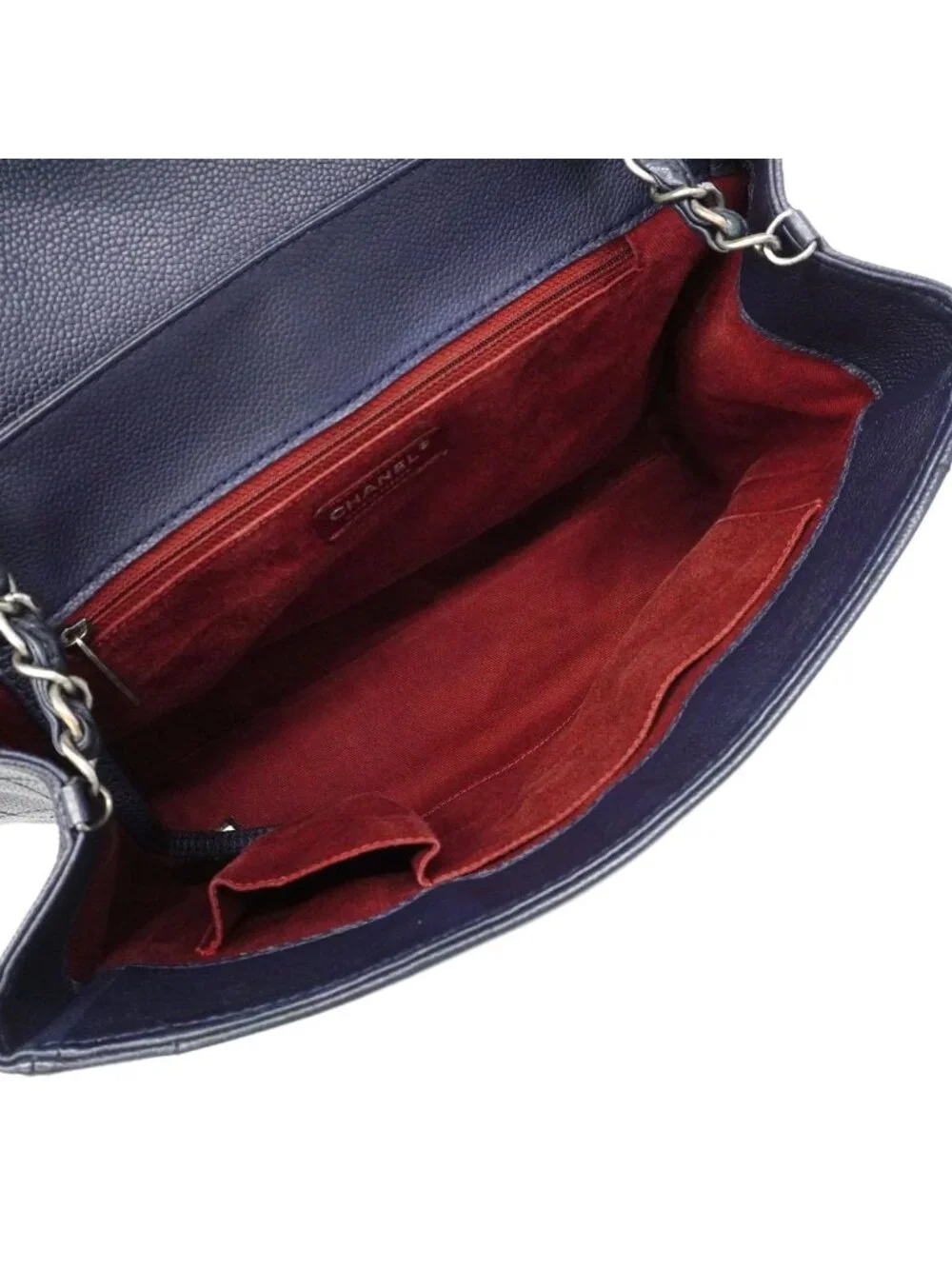 Chanel Handbag Quilted Leather Navy Silver 2-Way